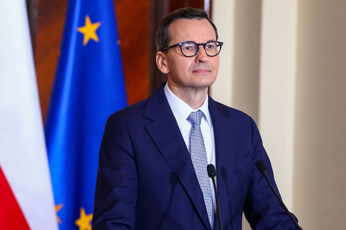 El primer ministro polaco, Mateusz Morawiecki, durante una rueda de prensa.EFE