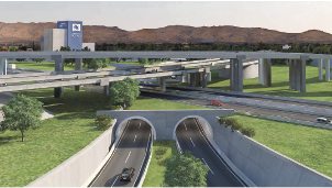 Proyecto.- La propuesta que Autopista Central le formuló al MOP apunta a eliminar el trébol vial existente en la actualidad, y reemplazarlo por un enlace de cuatro niveles como el de la imagen. Foto: AUTOPISTA CENTRAL