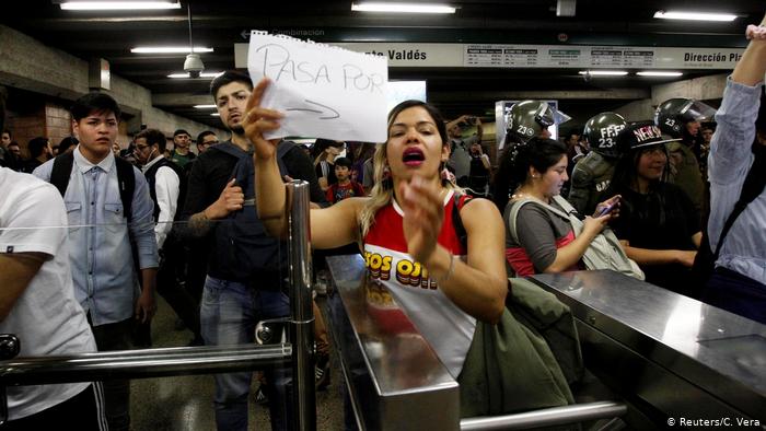 Protestas en el Metro de Santiago.